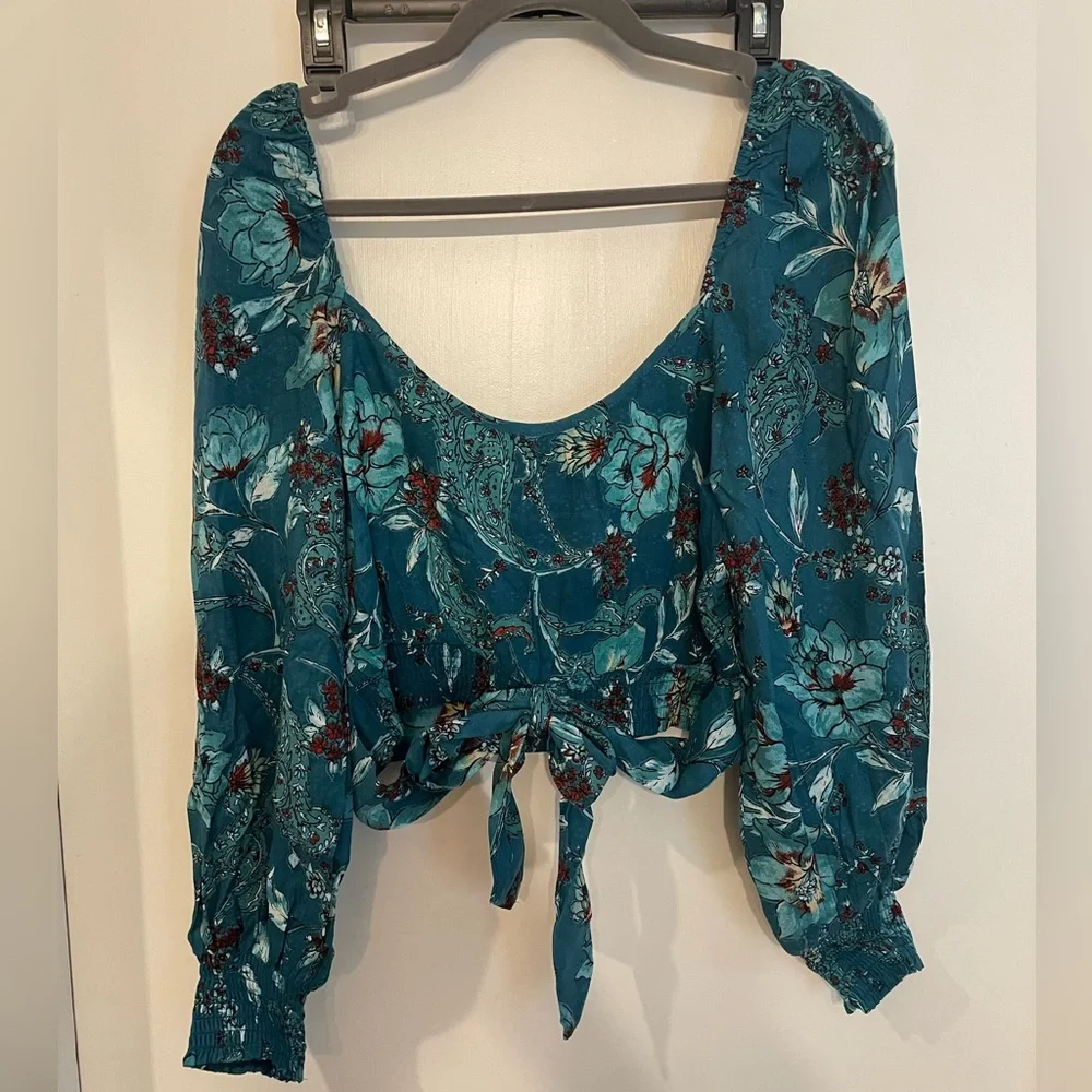 NWT Band of the Free Sybille Deep Teal Floral Wrap Crossover Crop Top Medium - Picture 7 of 7